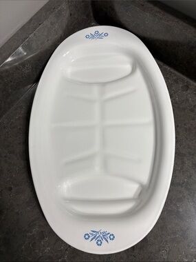 Corningware White Oval Meat Platter with Blue Cornflower